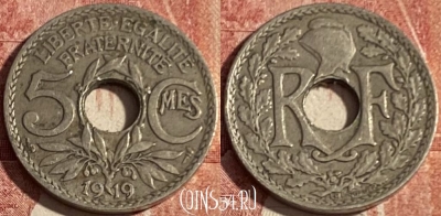 Франция 5 сантимов 1919 года, KM# 865, 418p-098 ♛