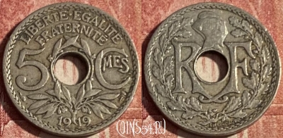 Франция 5 сантимов 1919 года, KM# 865, 432p-021 ♛