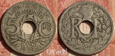 Франция 5 сантимов 1919 года, KM# 865, 433p-095 ♛