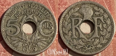 Франция 5 сантимов 1919 года, KM# 865, 435p-129 ♛