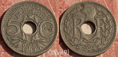 Франция 5 сантимов 1919 года, KM# 865, 435p-134 ♛