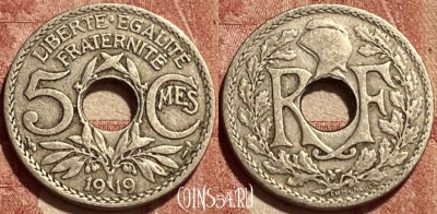 Франция 5 сантимов 1919 года, KM# 865, 462q-060 ♛