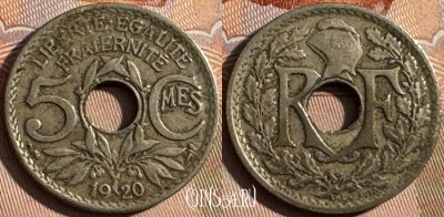 Франция 5 сантимов 1920 года, KM# 865, 252s-071