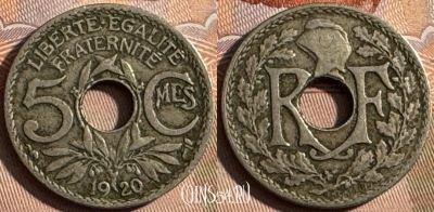 Франция 5 сантимов 1920 года, 19мм, KM# 865, 254s-095 ♛