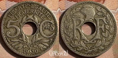 Франция 5 сантимов 1920 года, 19мм, KM# 865, 254s-103