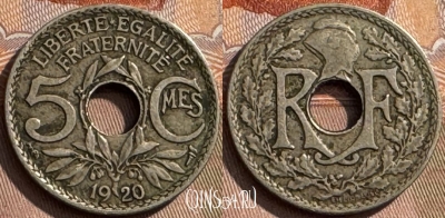 Франция 5 сантимов 1920 года, 19мм, KM# 865, 312s-093