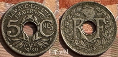 Франция 5 сантимов 1920 года, 19мм, KM# 865, 316s-129 ♛