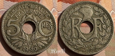 Франция 5 сантимов 1920 года, 19мм, KM# 865, 326s-088