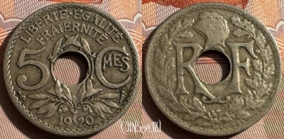 Франция 5 сантимов 1920 года, KM# 865, 329s-077