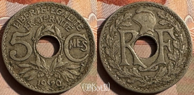 Франция 5 сантимов 1920 года, 19мм, KM# 865, 330s-107