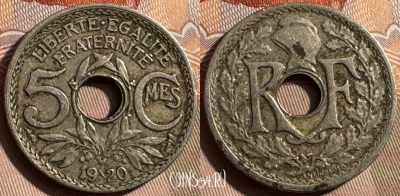 Франция 5 сантимов 1920 года, KM# 865, 338s-071