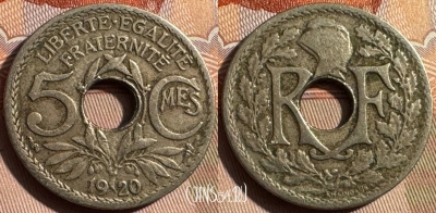 Франция 5 сантимов 1920 года, KM# 865, 338s-134