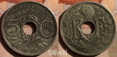 Франция 5 сантимов 1920 года, KM# 865, 341s-140