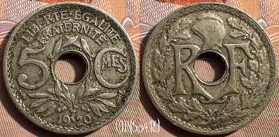 Франция 5 сантимов 1920 года, KM# 865, 346s-014