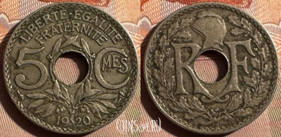 Франция 5 сантимов 1920 года, KM# 865, 349s-004