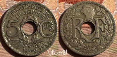 Франция 5 сантимов 1920 года, 19мм, KM# 865, 353s-067 ♛