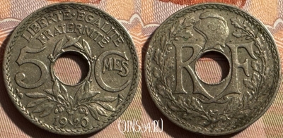 Франция 5 сантимов 1920 г., 19мм, KM# 865, 396s-071 ♛