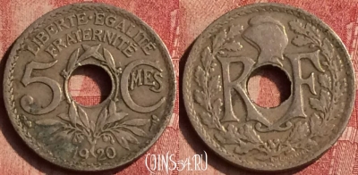 Франция 5 сантимов 1920 года, 19мм, KM# 865, 406-115
