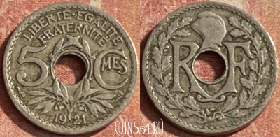 Франция 5 сантимов 1921 года, KM# 875, 144p-079