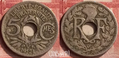 Франция 5 сантимов 1921 года, KM# 875, 196m-141