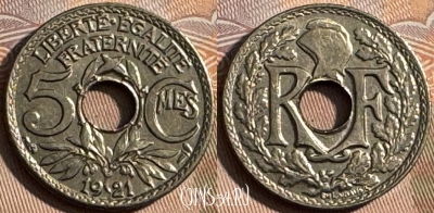 Франция 5 сантимов 1921 года, KM# 875, 248s-015 ♛