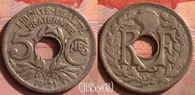 Франция 5 сантимов 1921 года, KM# 875, 394o-030