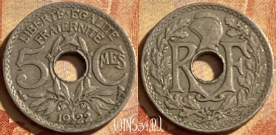 Франция 5 сантимов 1922 года, KM# 875, 207p-135 ♛