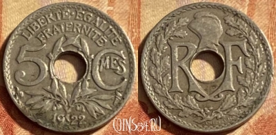Франция 5 сантимов 1922 года, KM# 875, 208p-009