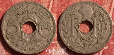Франция 5 сантимов 1922 года, KM# 875, 367o-092