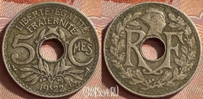 Франция 5 сантимов 1922 года, KM# 875, 421o-097 ♛