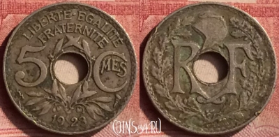 Франция 5 сантимов 1923 года, KM# 875, 105m-037