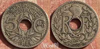 Франция 5 сантимов 1923 года, KM# 875, 145p-036