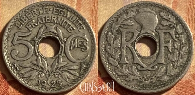 Франция 5 сантимов 1923 года, KM# 875, 208p-101