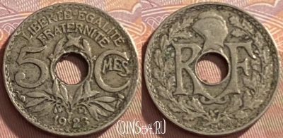 Франция 5 сантимов 1923 года, KM# 875, 218p-035