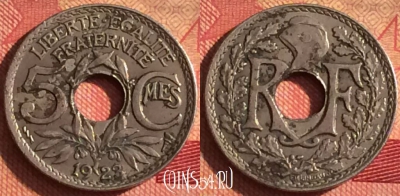 Франция 5 сантимов 1923 года, KM# 875, 241i-094
