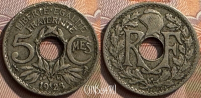 Франция 5 сантимов 1923 года, KM# 875, 271s-069 ♛