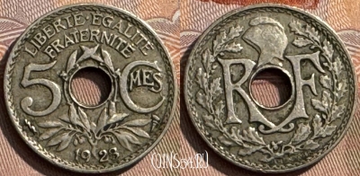 Франция 5 сантимов 1923 года, KM# 875, 311s-131 ♛