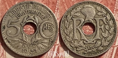 Франция 5 сантимов 1923 года, KM# 875, 312q-105 ♛