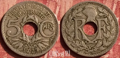 Франция 5 сантимов 1923 года, KM# 875, 350o-035