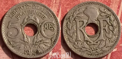 Франция 5 сантимов 1923 года, KM# 875, 367o-051