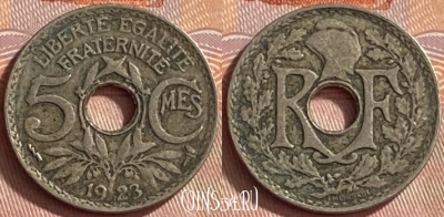 Франция 5 сантимов 1923 года, KM# 875, 420o-123