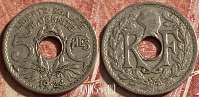 Франция 5 сантимов 1924 года, KM# 875, 056p-158 ♛