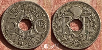 Франция 5 сантимов 1924 года, KM# 875, 145p-056
