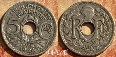 Франция 5 сантимов 1924 года, KM# 875, 208p-064
