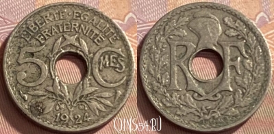 Франция 5 сантимов 1924 года, KM# 875, 217p-047