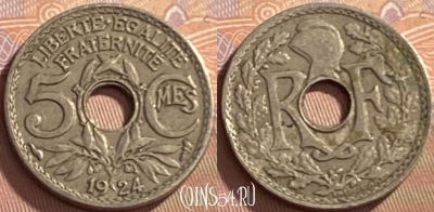 Франция 5 сантимов 1924 года, KM# 875, 217p-067