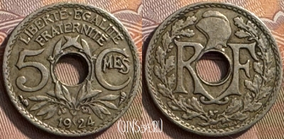 Франция 5 сантимов 1924 года, KM# 875, 274s-022