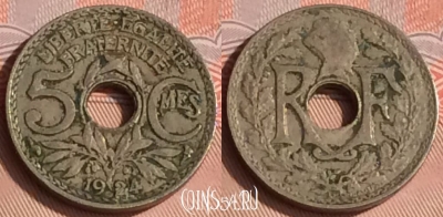 Франция 5 сантимов 1924 года, KM# 875, 309o-048