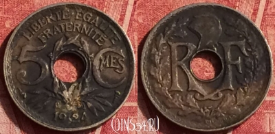 Франция 5 сантимов 1924 года, KM# 875, 367o-086