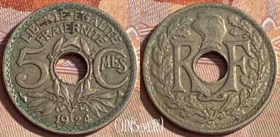 Франция 5 сантимов 1924 года, KM# 875, 381p-122 ♛